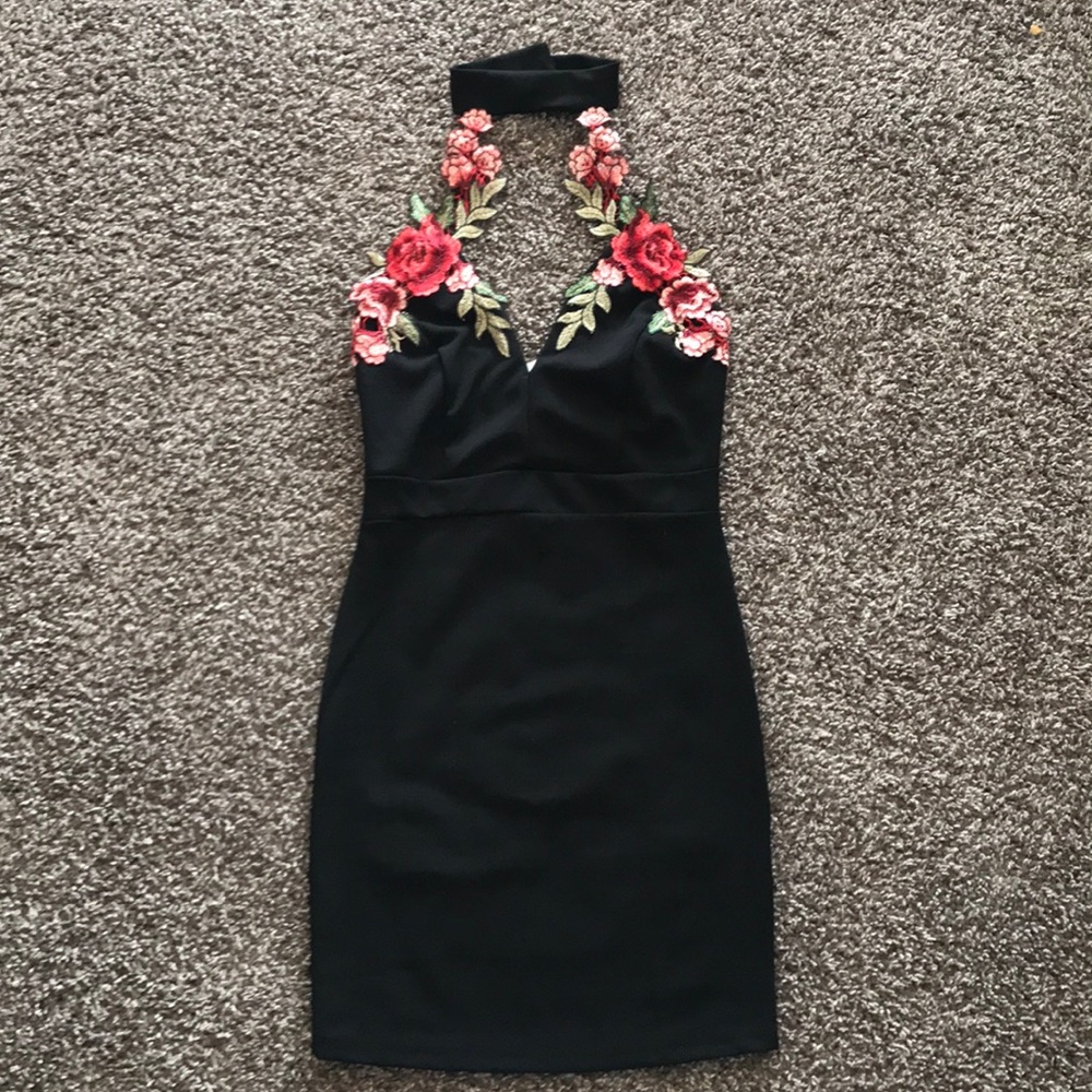 Fashion Nova Pink and red floral choker dress